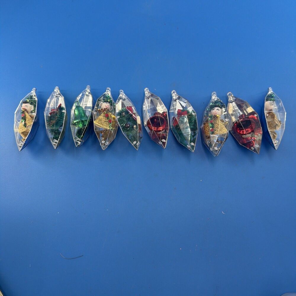10 Vtg Mid-Century Jewel Brite Christmas Ornaments Lot Diorama Clear Japan MCM